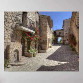 Cobblestone Straße, Steinstrasse, historische Gebä Poster