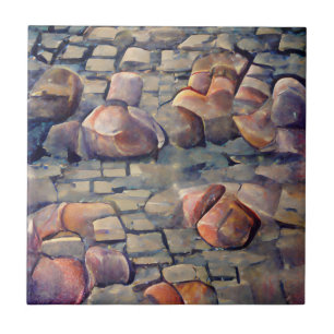 Cobblestone Street Grafik Art Fliese