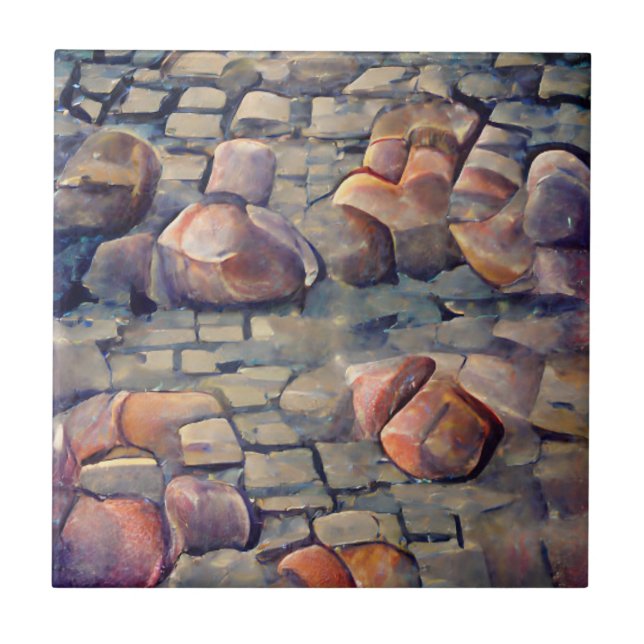 Cobblestone Street Grafik Art Fliese (Vorderseite)