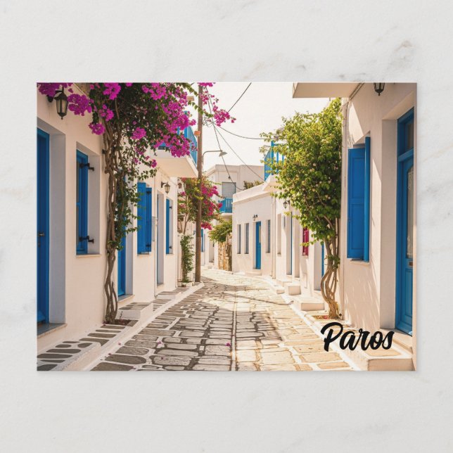 Cobblestone Street in Paros Greece Island Travel Postkarte (Vorderseite)