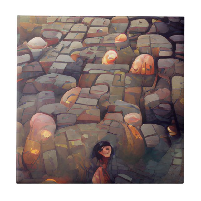 Cobblestones dunkle Fantasy-Erde Lava Grafik Kunst Fliese (Vorderseite)