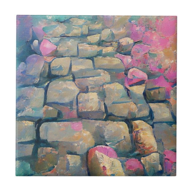 Cobblestones Liebe rosa Grafik Fliese (Vorderseite)