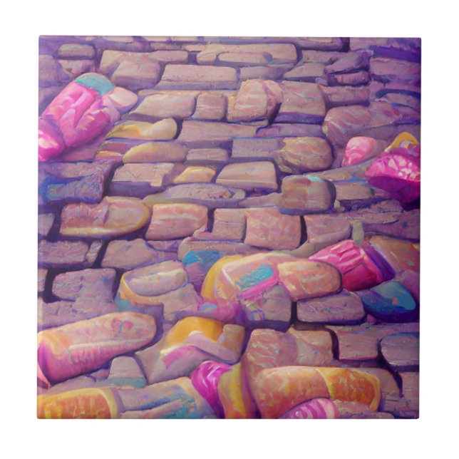 Cobblestones psychedelische Farben grafische Kunst Fliese (Vorderseite)