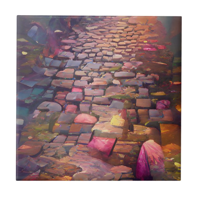 Cobblestones Psychische Farben grafische Kunst Fliese (Vorderseite)
