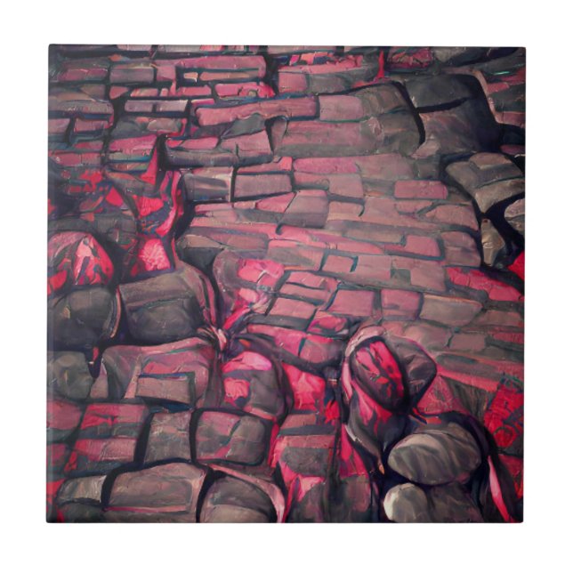 Cobblestones rote schwarze Sterbegrafik Fliese (Vorderseite)