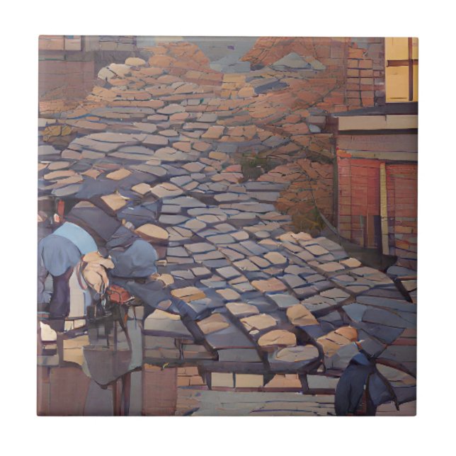 Cobblestones Street-Grafik-Kunst Fliese (Vorderseite)