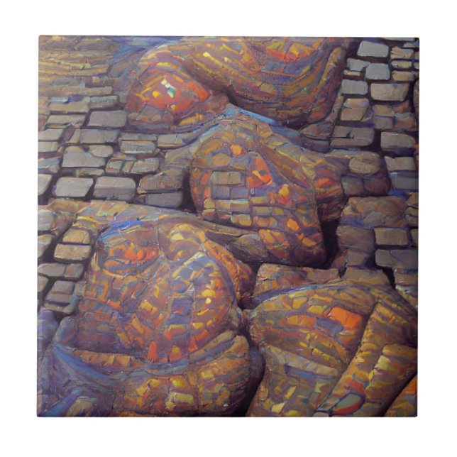 Cobblestones surreale magische Farben grafische Ku Fliese (Vorderseite)