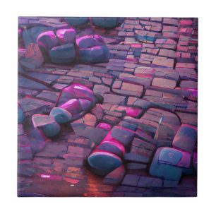 Cobblestones synthwave farbige grafische Kunst Fliese