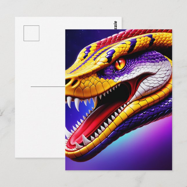 Cobra-lila, lebhafte, weiße und gelbe Waage Postkarte (Vorne/Hinten)