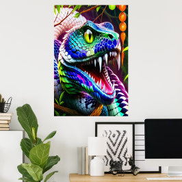 Cobra-Schlange mit kräftigen türkisfarbenen und bl Poster