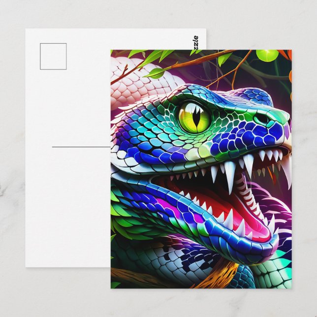 Cobra-Schlange mit kräftigen türkisfarbenen und bl Postkarte (Vorne/Hinten)