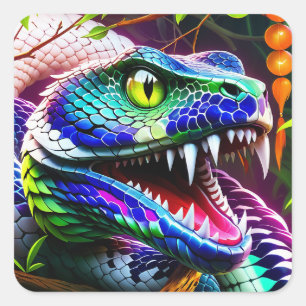 Cobra-Schlange mit kräftigen türkisfarbenen und bl Quadratischer Aufkleber