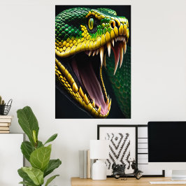 Cobra-Schlange mit lebhaften grünen und gelben Waa Poster