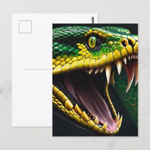 Cobra-Schlange mit lebhaften grünen und gelben Waa Postkarte