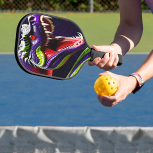 Cobra-Schlange mit lebhaften grünen und lila Waage Pickleball Schläger