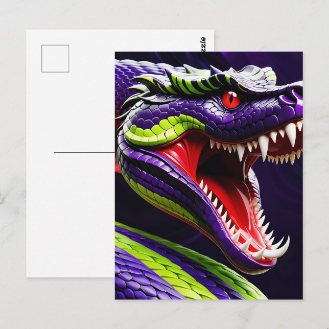 Cobra-Schlange mit lebhaften grünen und lila Waage Postkarte (Vorne/Hinten)