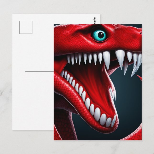 Cobra-Schlange mit lebhaften roten Schuppen und bl Postkarte (Vorne/Hinten)