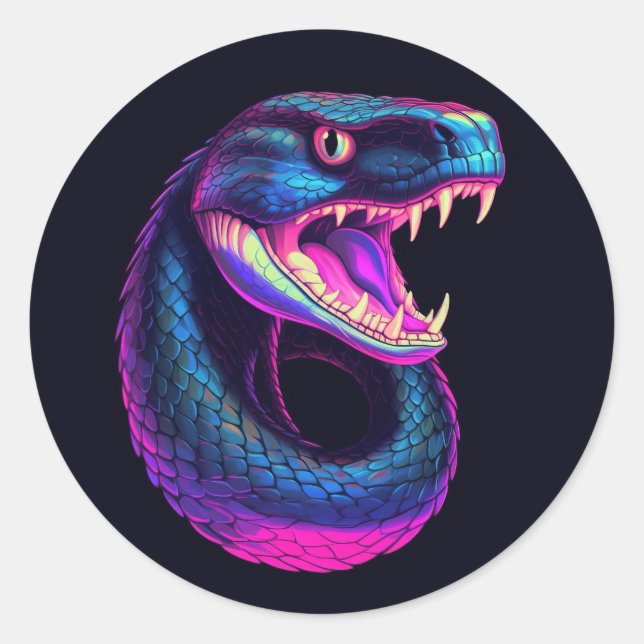Cobra Snake in Vaporwave-Ästhetik Runder Aufkleber (Vorderseite)