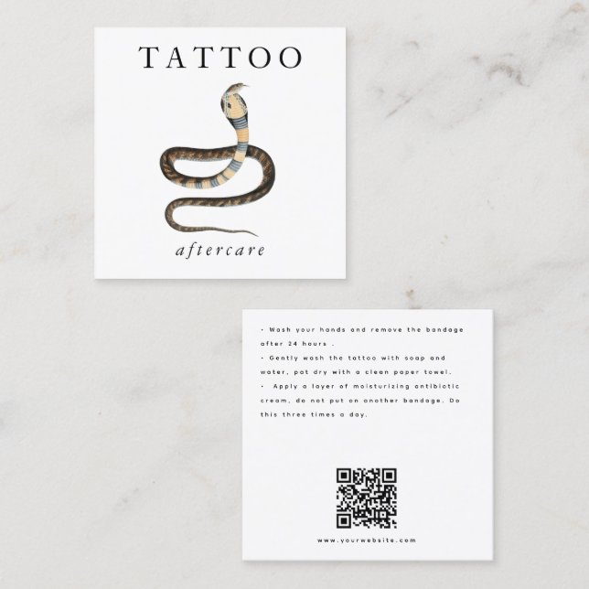 Cobra Snake Tattoo Aftercare Instructions QR Code Quadratische Visitenkarte (Vorne/Hinten)
