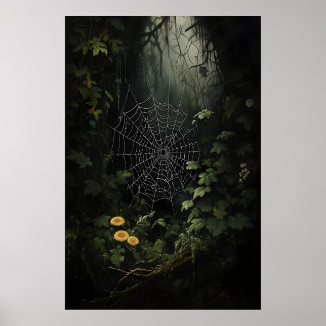 Cobwebs In Dark Woods Wall Print, Spider Webs In Poster (Vorne)