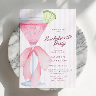 Cocette-Rosa-Schleifen-Cocktail-Junggesellinnenabs Einladung