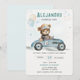 Coche de Carreras Osito Bebé Primer Cumpleaños Einladung