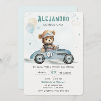 Coche de Carreras Osito Bebé Primer Cumpleaños Einladung