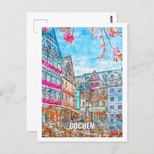 Cochem Germany Travel Place Watercolor Postkarte