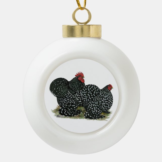 Cochin Mottles Chickens Keramik Kugel-Ornament (Vorderseite)