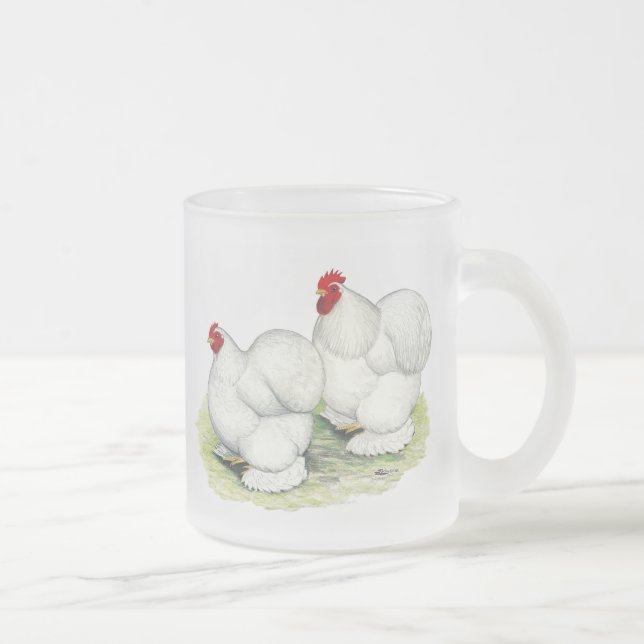 Cochin:  Weiße Zwerghühner Mattglastasse (Rechts)