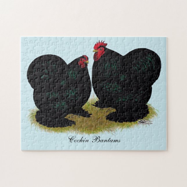 Cochins Black Bantam Pair Puzzle (Horizontal)