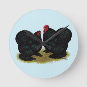 Cochins Black Bantam Pair Runde Wanduhr