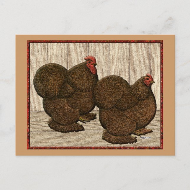 Cochins: Texturierte rote Bantams Postkarte (Vorderseite)