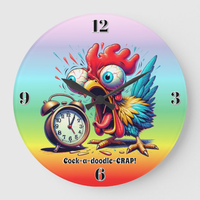 Cock-a-doodle-CRAP! Große Wanduhr (Vorderseite)
