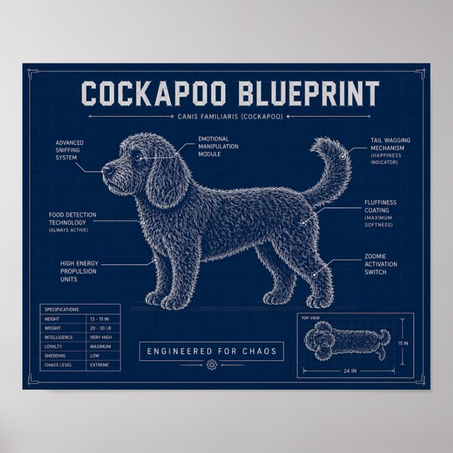 Cockapoo Bauplan-Wandkunst Hunde-Liebhaber-Geschen Poster (Vorne)