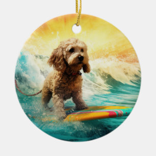 Cockapoo Beach Surfgrafik Keramik Ornament