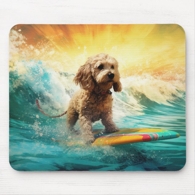 Cockapoo Beach Surfgrafik Mousepad (Vorne)