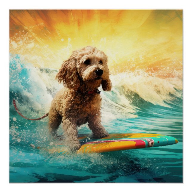 Cockapoo Beach Surfgrafik Poster (Vorderseite)
