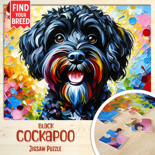 Cockapoo Black Dog Portrait Akryllische Art Print  Puzzle (Von Creator hochgeladen)