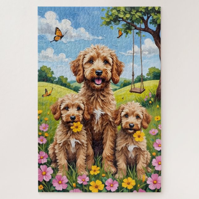 Cockapoo Buttercup Wiesen Kunst Puzzle (Vertikal)