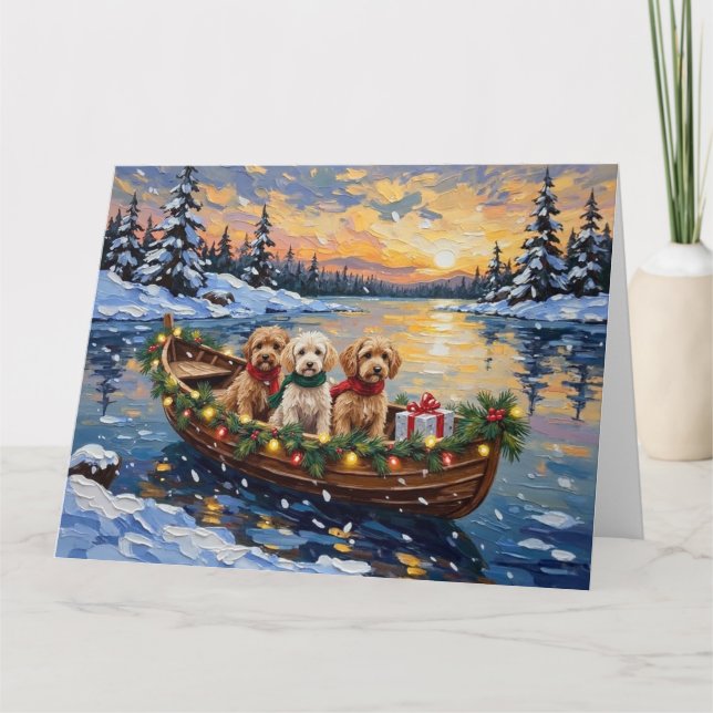 Cockapoo Christmas Boat Holiday Karte (Vorderseite)