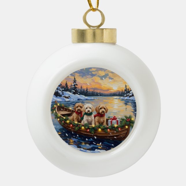 Cockapoo Christmas Boat Holiday Keramik Kugel-Ornament (Vorderseite)