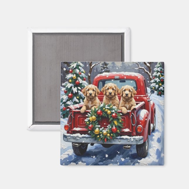 Cockapoo Christmas Red Truck Holiday Magnet (Vorderseite/Rückseite)