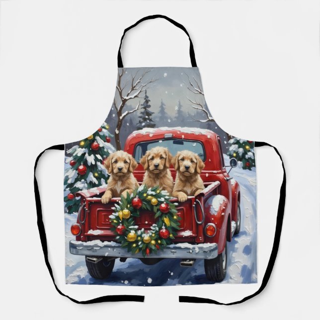 Cockapoo Christmas Red Truck Holiday Schürze (Vorderseite)