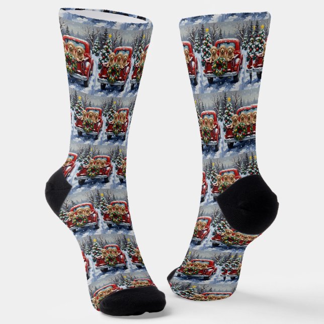 Cockapoo Christmas Red Truck Holiday Socken (Gewinkelt)