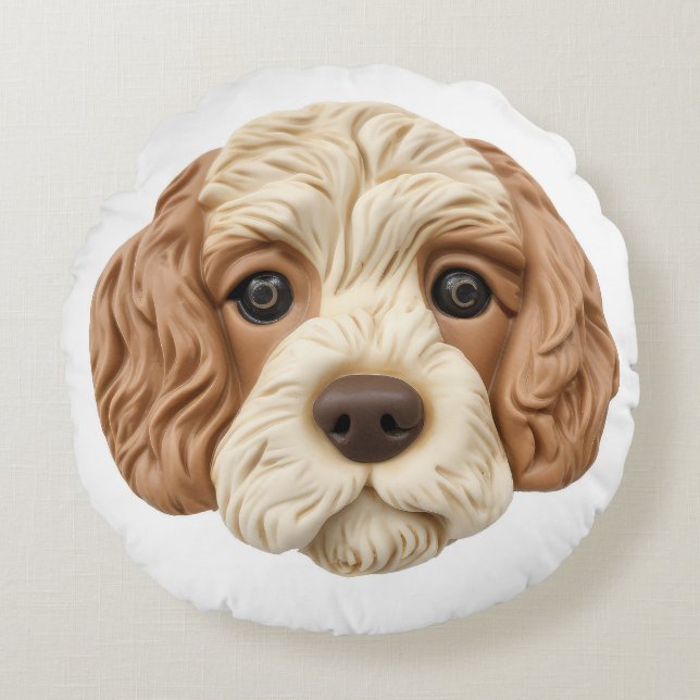 Cockapoo Dog 3D Inspiriert Rundes Kissen (Vorderseite)