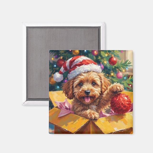 Cockapoo Dog Christmas Gift Box Surprise Magnet (Vorderseite/Rückseite)