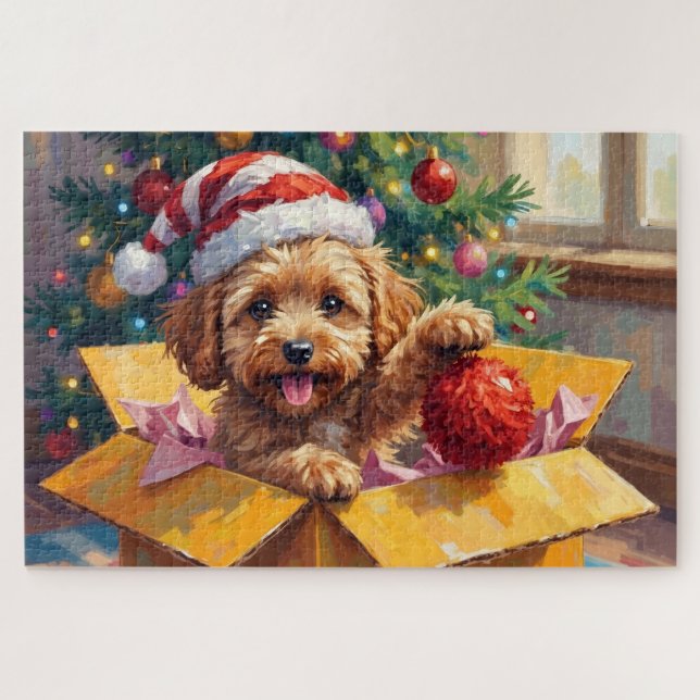 Cockapoo Dog Christmas Gift Box Surprise Puzzle (Horizontal)
