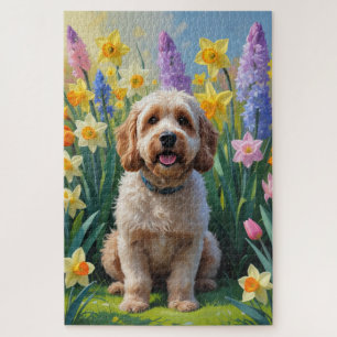 Cockapoo Dog Frühlingsblumen Malerei Puzzle