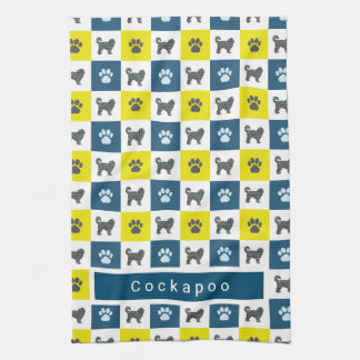 Cockapoo Dog & Paw Gelb & Blau Grid Geschirrtuch